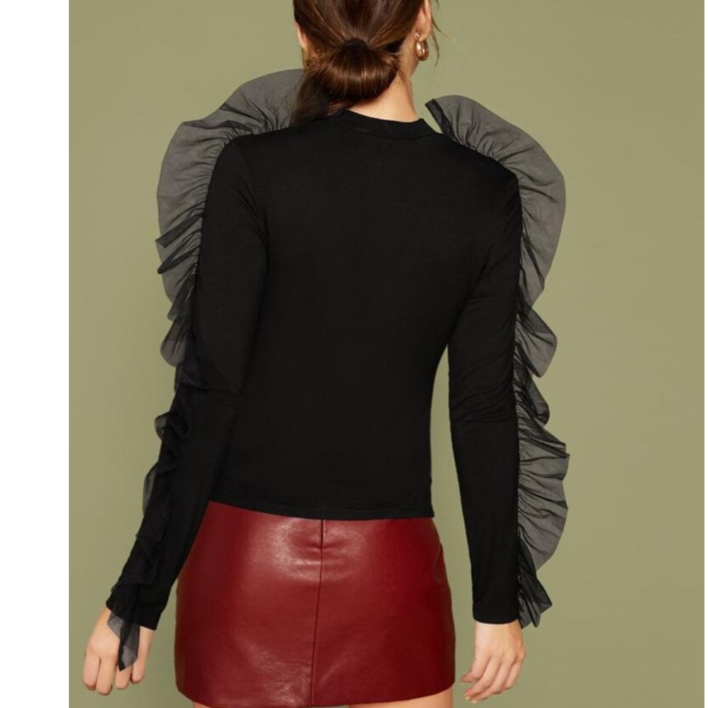 Black Exaggerated Ruffle Top - Picture 5 of 9
